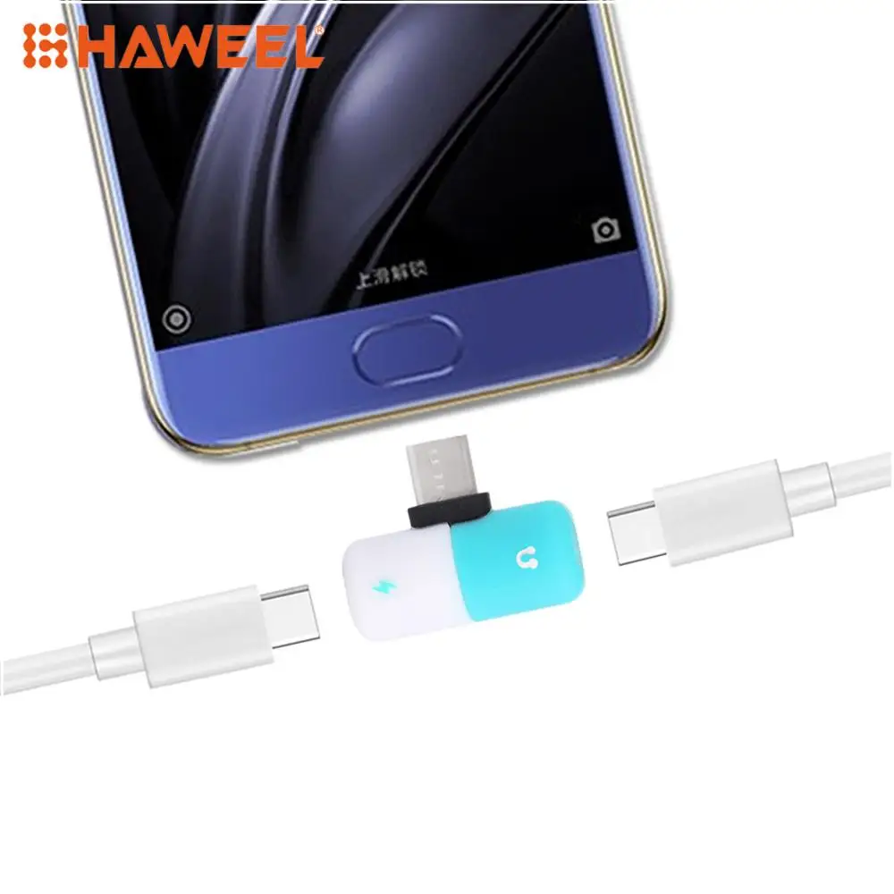 HAWEEL 2 в 1 двойной USB-C/type-C Мужской капсулы таблетки мини аудио и Зарядка адаптер сплиттер для Galaxy S 8 huawei P10 Xiaomi Mi6