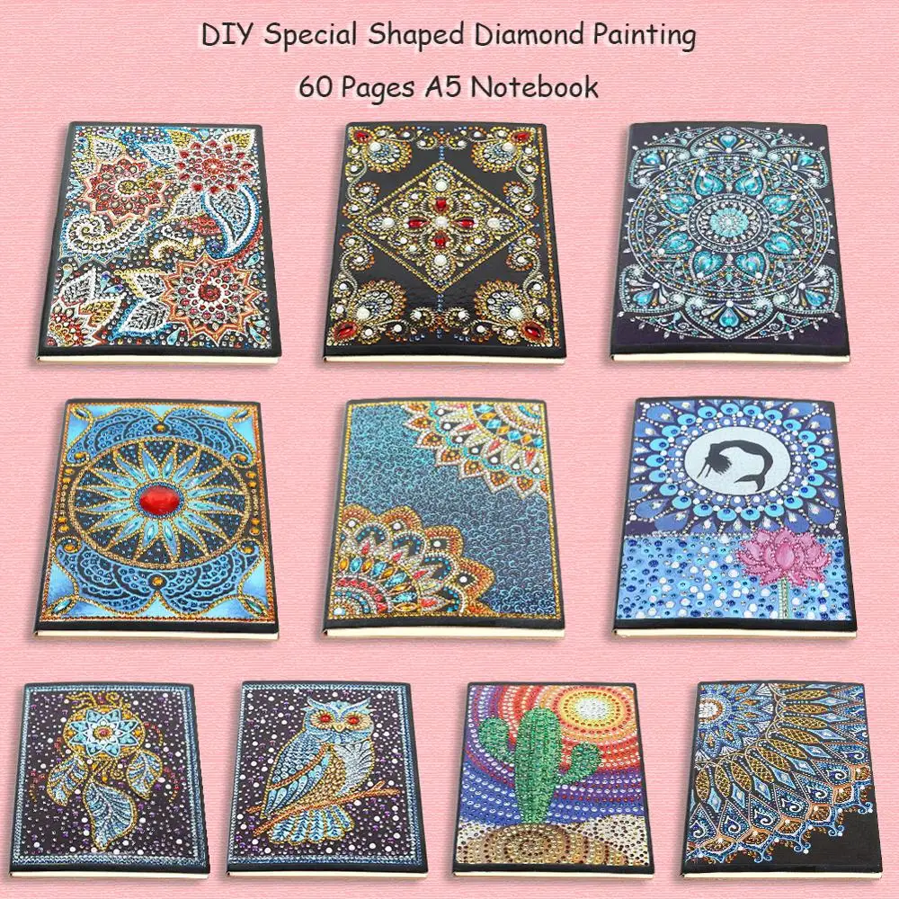 

DIY Mandala Special Shaped Diamond Painting 60 Pages A5 Notebook Diary Book Embroidery Cross Stitch Craft Gift