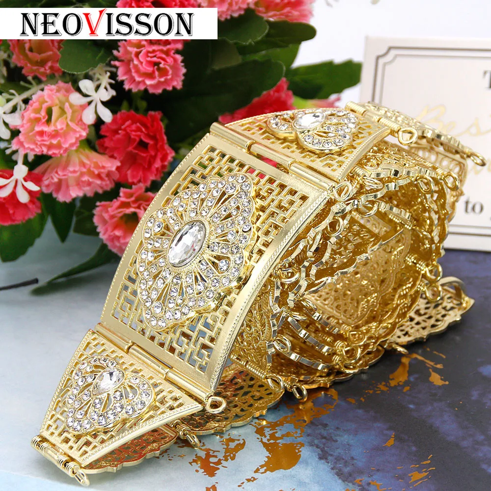 NEOVISSON золотистый цвет caftan металлический женский поясной ремень morcco этнические Свадебные украшения для тела Регулируемая длина горный хрусталь Талия цепь