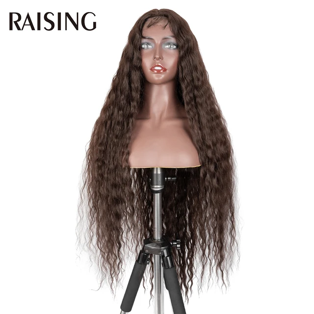 Raising Wholesale Deep Wave Lace Wig Synthetic Curly Hair Scalp Wigs For Black Women Ombre Cheap Long Hair Wigs Pre-plucked 40in C4M