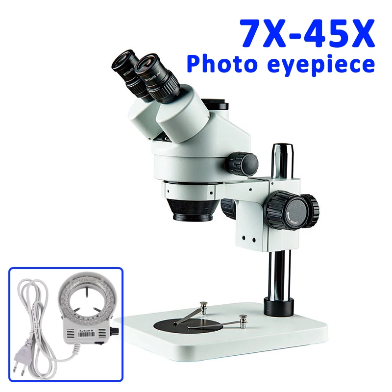 

trinocular microscope 7X-45X Magnification with Table Pillar Stand LED light stereo microscope
