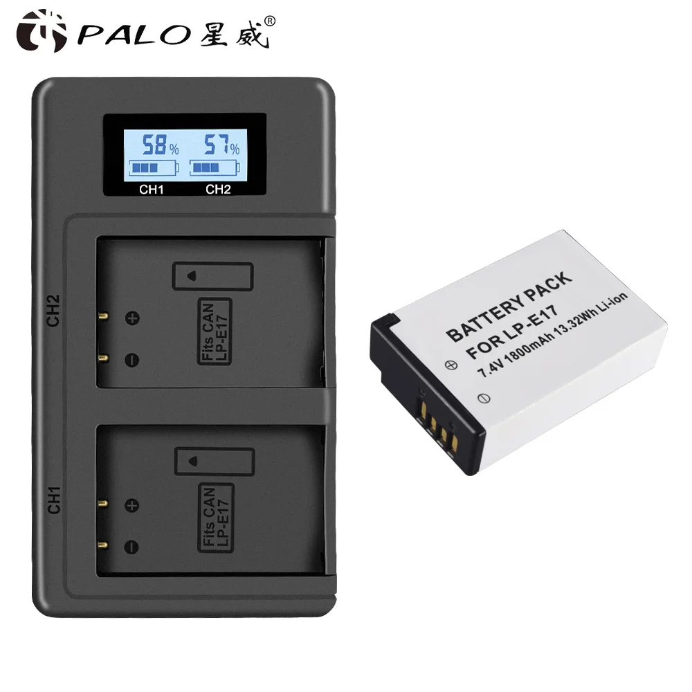 1 charger 1 battery PALO 4 шт. LPE17 LP-E17 LP E17 камера Аккумулятор для цифровой однообъективной зеркальной камеры Canon EOS 750D 200D 760D EOS T6i T6S M3 M5 X8i 8000D поцелуй X8i с ЖК-дисплей Зарядное устройство - Цвет: 1 charger 1 battery