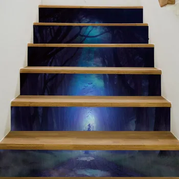 

New Removable Halloween Wall Sticker Blue Forest Witch Self-adhesive Paper Home Decoration Stair Sticker
