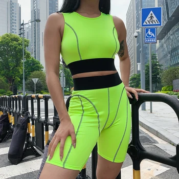 

stripe lines patchwork camis biker shorts 2 piece set summer women fashion casual streetwear crop tops tracksuit
