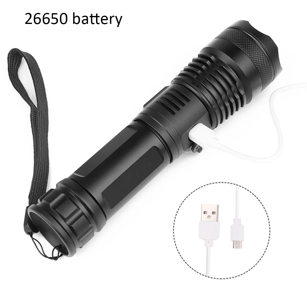 A 26650 battery Супер мощный светодиодный фонарик Портативный usb зарядка телескопический зум фонарик водонепроницаемый фонарь для наружного кемпинга XHP50/70/90 - Испускаемый цвет: A 26650 battery