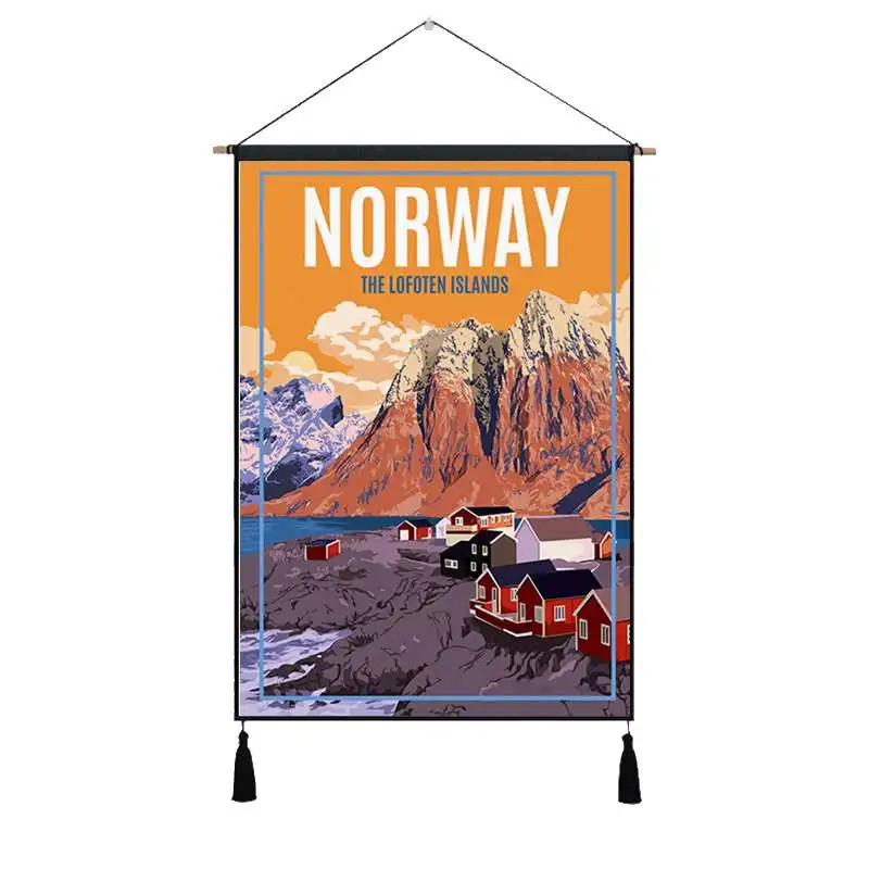 Путешествие в Москву Oslo Norge винтажная линия висячая ткань хлопок линия картины плакаты домашняя декоративная настенная вешалка гобелен подарок - Цвет: Сливовый