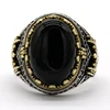 Black Natural Agate Stone Ring 925 Silver Men's Ring Castle Turkish Constantinople Auspicious Vintage Signet Ring Track Wedding 5