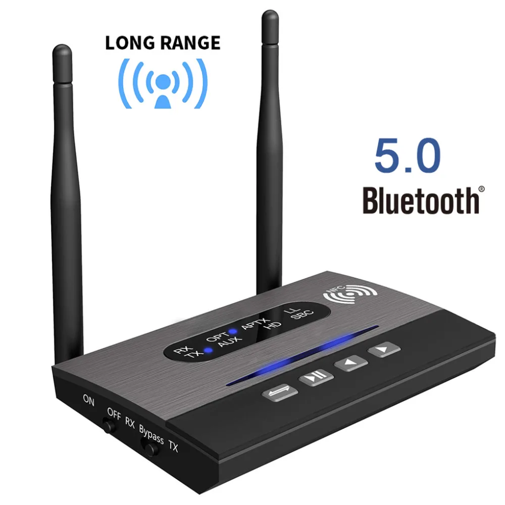 Bluetooth 5,0 передатчик приемник длинный Диапазон аудио адаптер для ТВ ПК наушников, aptX HD, низкая задержка Оптический RCA 3,5 мм AUX