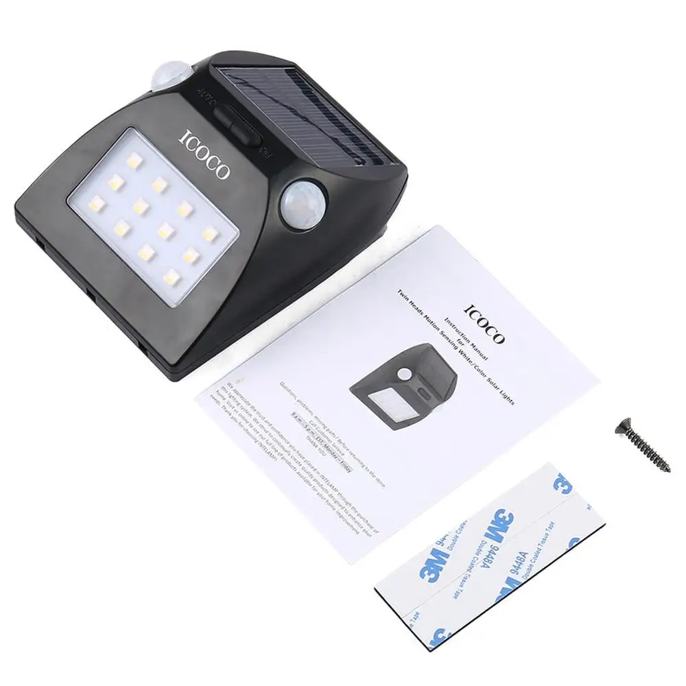 ICOCO 12LED Открытый датчик движения Солнечный свет широкоугольный дизайн с белым и красным цветом Регулируемая яркость 2 движения головки