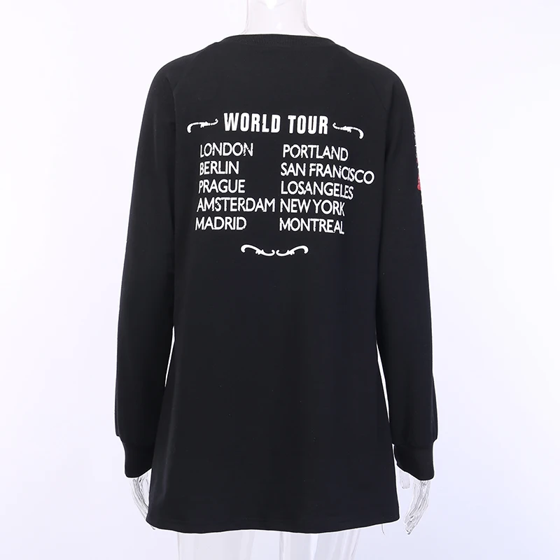 InstaHot Black Rose Letter Printed Oversize Sweatshirts Loose Women Round Neck Autumn Spring Gothic Punk Streetwear Pullovers