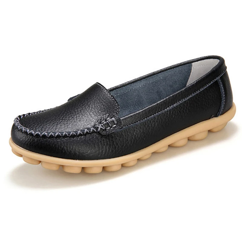 

Female Ladies Women Mother Genuine Leather Shoes Flats Loafers Slip On Moccasin Sapatos Femininos Size 41 42 XLZ-918 Summer Low