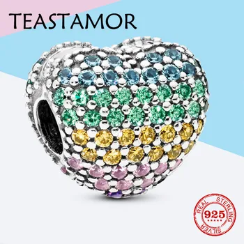 

Authentic 925 Sterling Silver Colorful hearts Clips charms lock beads Fit Original Pandora Charms Bracelet Women Jewelry making
