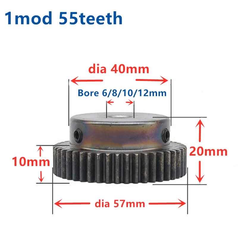 45# Steel Spur Motor Pinion Gear 1Mod 55T Outer Diameter 57mm Bore 8mm x 1Pcs 