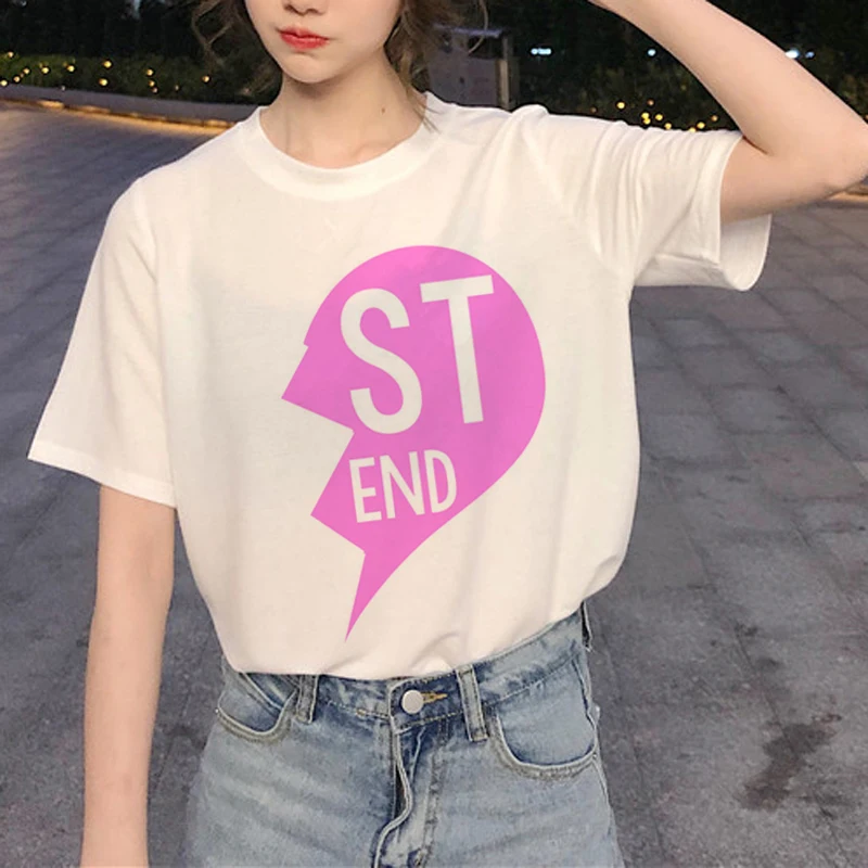 Новые лучшие друзья Harajuku футболка женская Ullzang мода мультфильм футболка 90s Графический друг футболка корейский стиль футболки женские - Цвет: Лаванда