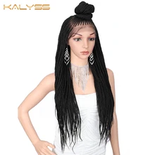 Kalyss 20 дюймов плетеные парики 13x7 оплетка парик синтетические Синтетические волосы на кружеве парики для чернокожих Для женщин ручной роговой Плетеный парики Для женщин парик