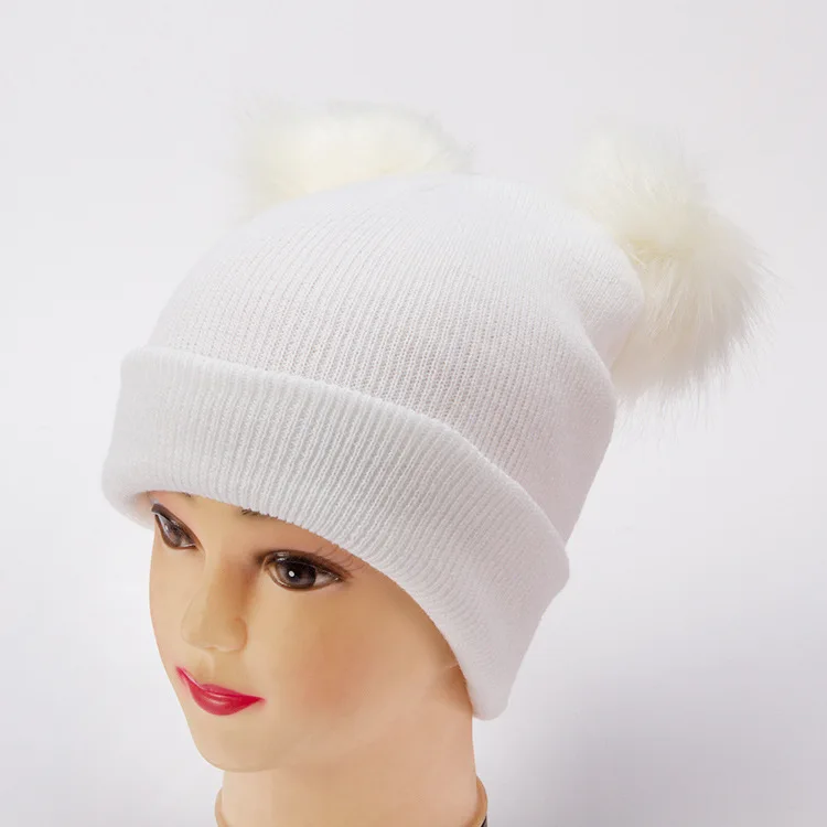 European and American autumn and winter new hair-line hats double-hair-hats cute lady's knitted hats - Цвет: Белый