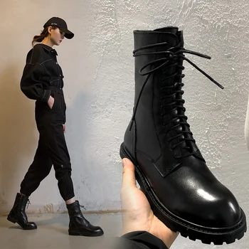 

Genuine Leather Ankle Boots low Heels shoes woman Autumn Winter Short Motorcycle Boots Party Dancing Shoes Woman size 41 42 43