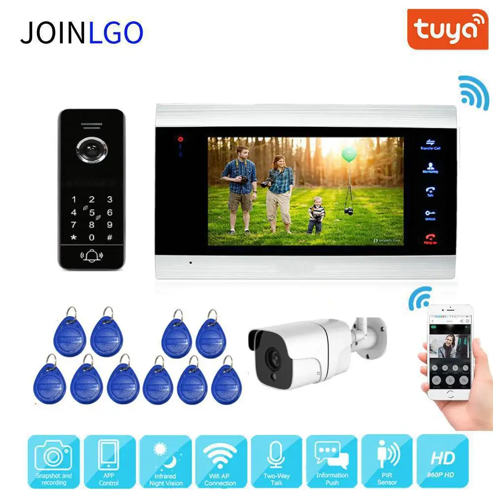 720P AHD WIFI SIP Video Intercom Door Phone System Code RFID Doorbell Tuya APP Remote Unlock IR Camera 7&quot Touch Monitor |