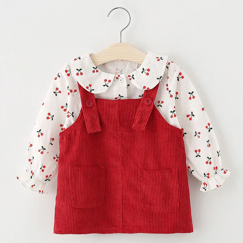 Красный Г. Модная вишня платье для маленьких девочек vestido Infantil/Вечерние платья принцессы с длинными рукавами на свадьбу весенне-осенняя одежда для малышей - Цвет: Красный