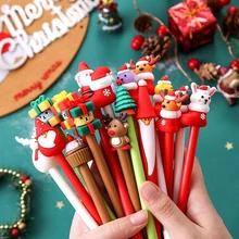 Stylos à Gel de noël 10 pièces/ensemble, dessin animé mignon, cadeau de noël, stylo neutre, stylo créatif noir, papeterie mignonne