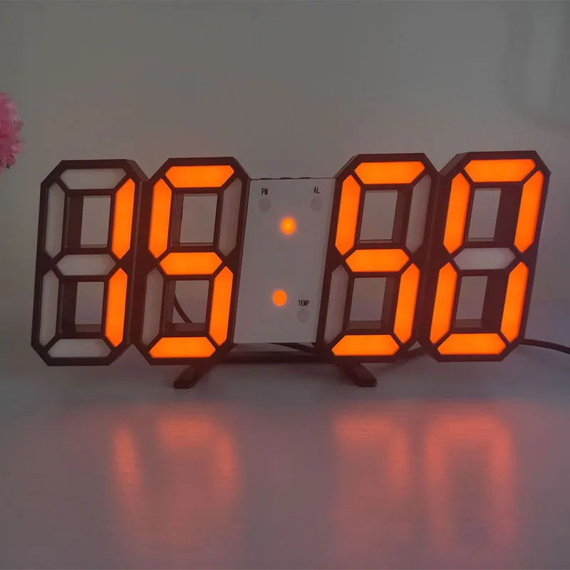 black orange Настенные часы 3D светодиодный цифровой USB настольные часы будильник ночник современный дизайн часы для дома украшения гостиной - Цвет: black orange