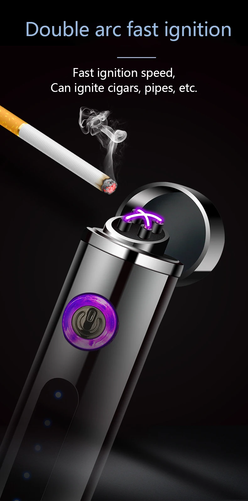 Портативная USB электрическая плазменная зажигалка, Электронная двойная дуговая зажигалка, ветрозащитная импульсная зажигалка, аксессуары для курения