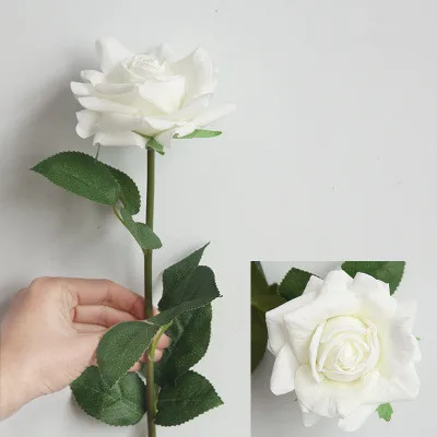 white 2 шт. 71 см большой цветок-голова настоящий сенсорный латексный одиночный филиал Парижа Солнечный свет Роза ручной фетр моделирование для домашние украшения для свадьбы искусственные, Силиконовые розы цветы букет невесты держа цветок - Цвет: white