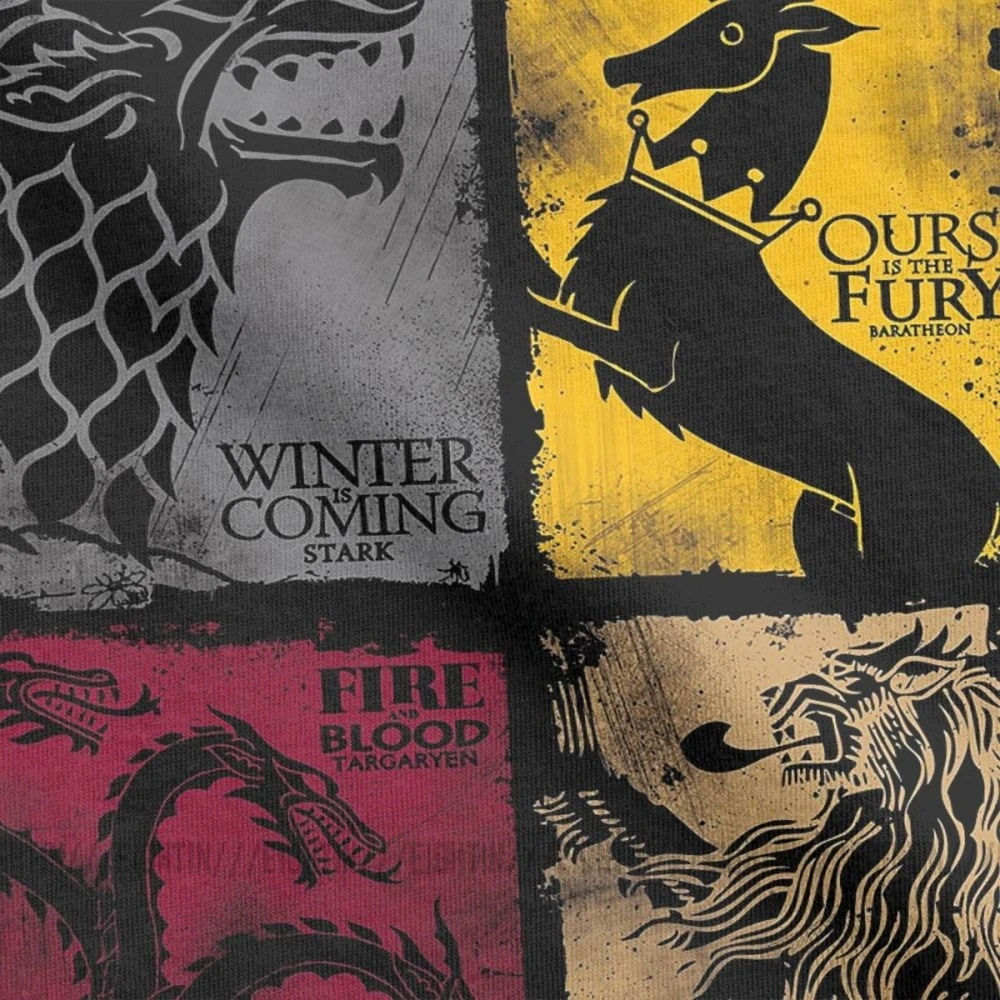 Skup Gra o tron Vintage Tees mężczyźni T Shirt serial telewizyjny dom stark Targaryen 100% bawełniana koszulka Lannister mężczyźni rodzina Plus rozmiar 5XL