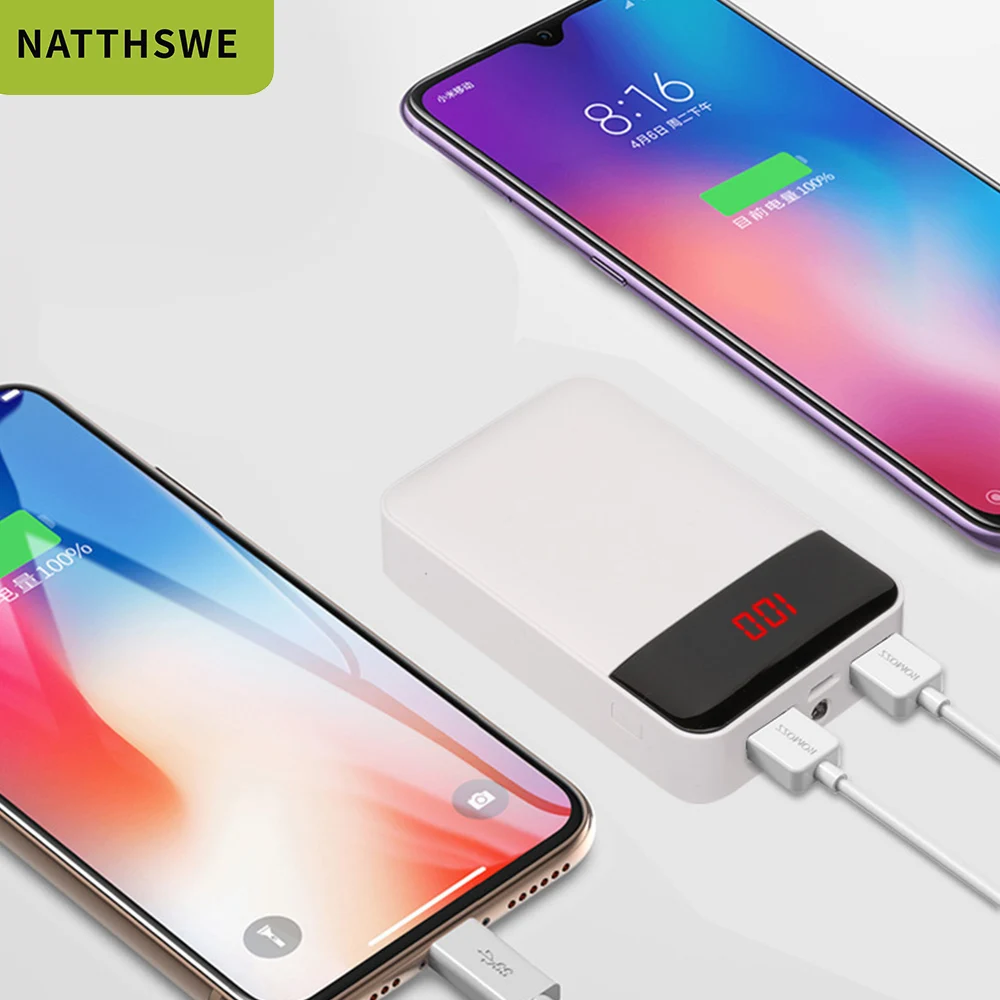 NATTHSWE mi ni 20000 мАч Внешний аккумулятор для iPhone 8 Xiaomi mi внешний аккумулятор зарядное устройство двойной Usb порт внешний аккумулятор