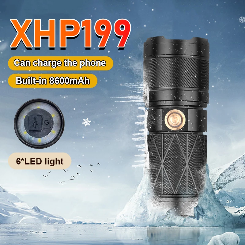 Супер мощный светодиодный фонарик XHP199 перезаряжаемый XHP160 XHP90 типа C