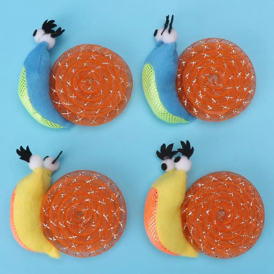 Pet Toys For Cat Cat Supplies 4Pcs Plastic And Plush Cute Snail Shape Pet Grinding Claw Scratch Toys For Cat Kitten Durable