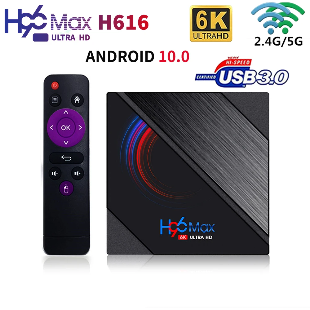 

H96 MAX H616 Android 10.0 TV Box 4GB 64GB 2.4G/5GHz Dual Wifi BT4.0 Google Play 1080p 6K Media Player Smart Set Top Box H96MAX