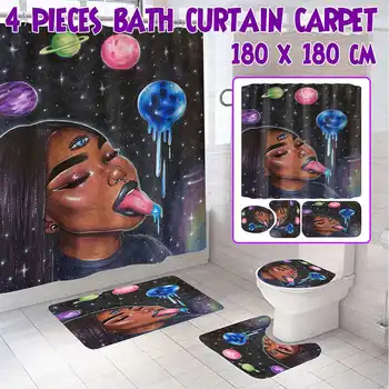 

1/3/4Pcs/Set African Girl Shower Curtain Creatives Pattern Bathroom Set Bath Mat Set Pedestal Rug Lid Toilet Cover Home Decor