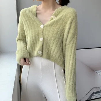 

Cardigan Women Simple Long Sleeve Sweater 2020 Autumn Winter New Overcoat Coats Japanese Casual Elegant Office Short Outwear