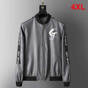 

2020 Spring PU Leather Jacket Coat Men Casual Slim Fit High Quality Jackets Male Brand Clothes Plus Size 6XL G Print Coats HX301