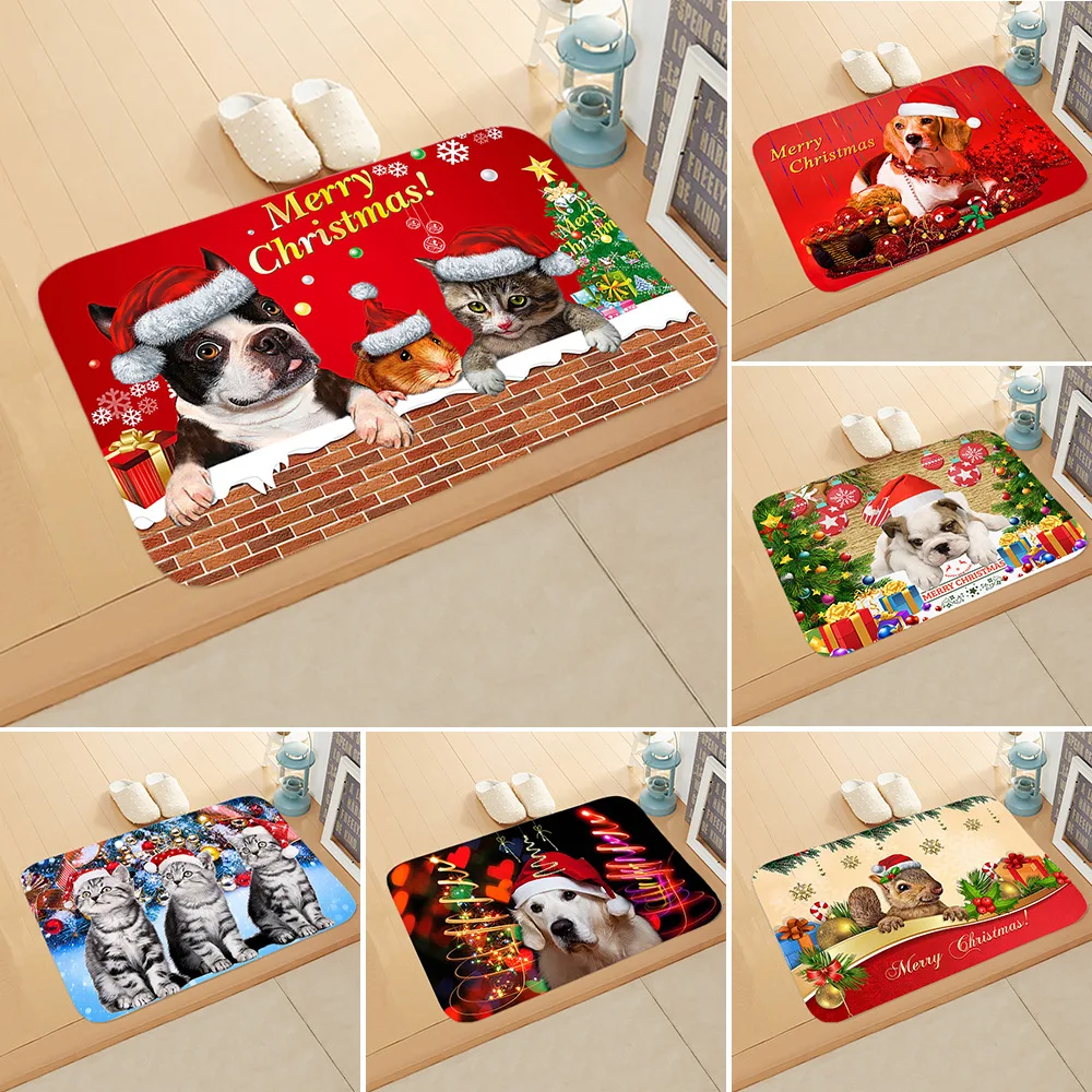 

Christmas Printed Mat Elk Santa Claus Doormat Kitchen Bathroom Rug Anti Slip Floor Mat Home Christmas Decoration Happy New Year