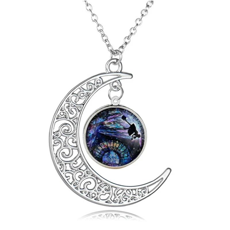 Hollow Half Moon Necklace Bicycle Alien Universe Galaxy Star Music Pendant Romantic Personalized Jewerly For Women Men Gift - Окраска металла: 5