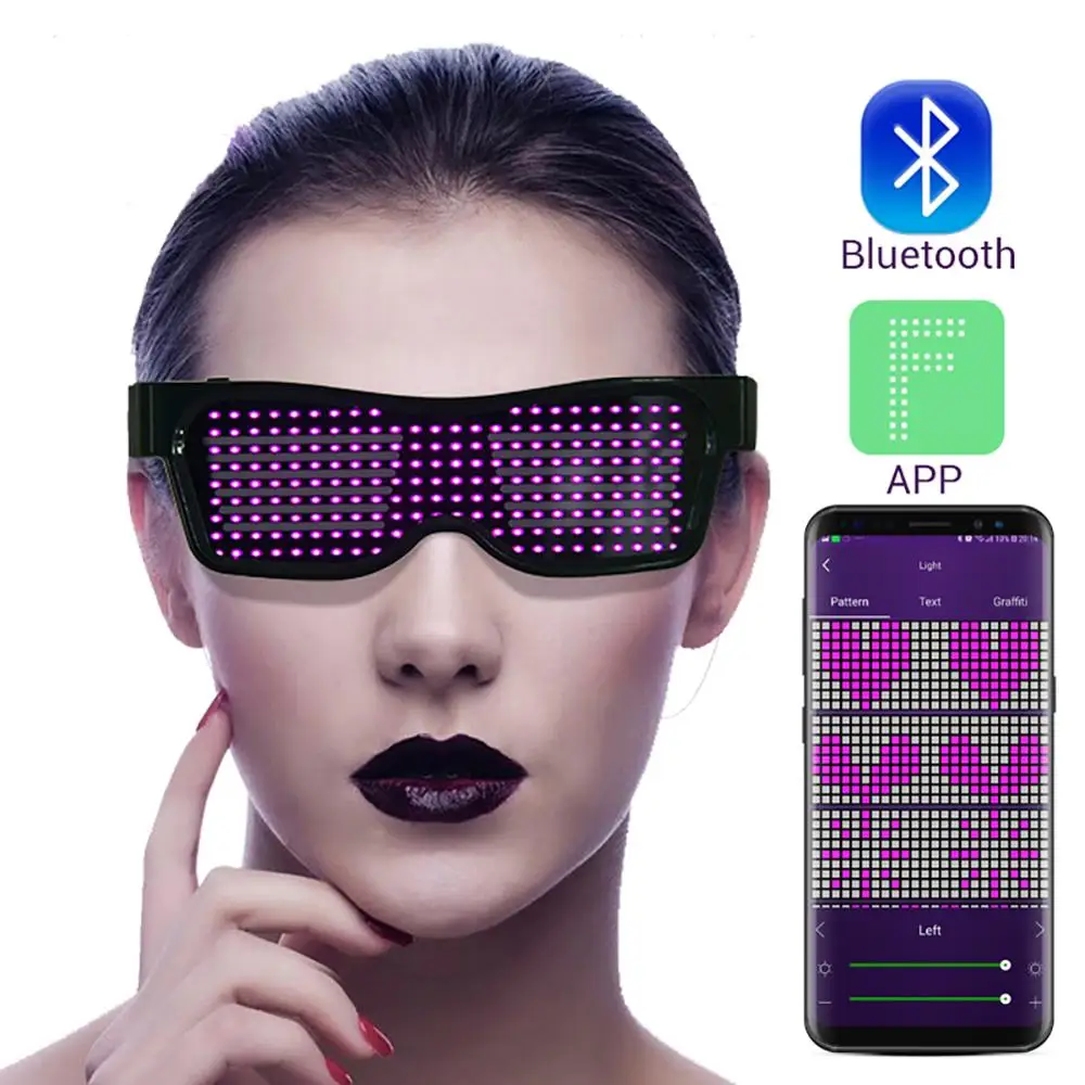 

LED Bluetooth Magic Lighting Glasses Usb Charger DIY App Control Luminous Glasses Suitable For Dances Concerts Birthday Parties
