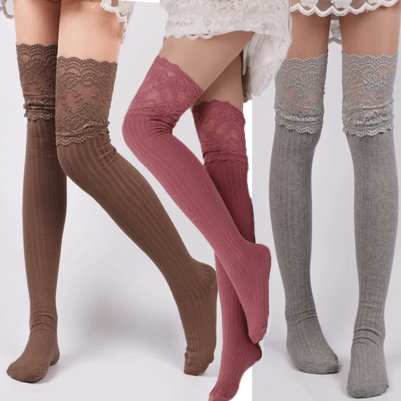 Hot Selling Supply Of Goods Spring And Autumn Cotton Knitted Foot Sock Leg Sleeve Lace over-the-Knee Stockings Bunching Socks
