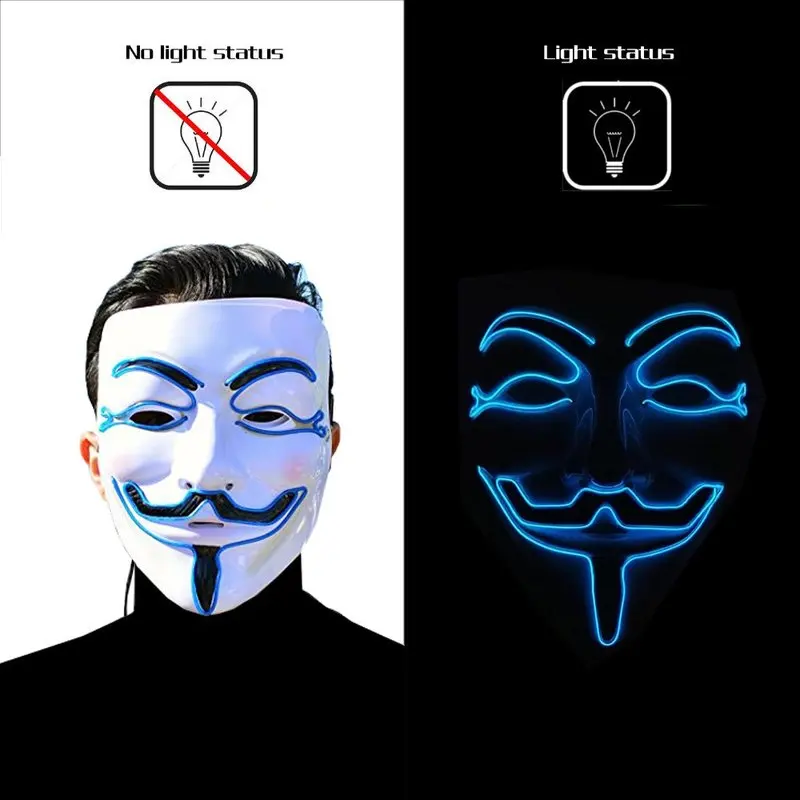 Страшная маска светильник на Хэллоуин маска косплей Led Костюм Маскарад аноним фестиваль маски для вечеринок