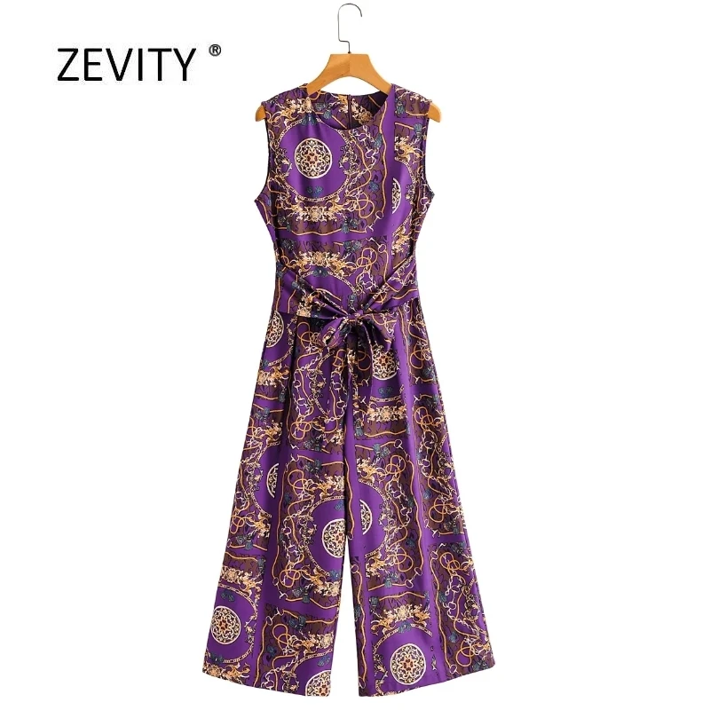 2020 New women vintage totem chain print bow tied sashes casual jumpsuits lady o neck conjoined wide leg pants chic siamese P819 2020 New women vintage totem chain print bow tied sashes casual jumpsuits lady o neck conjoined wide leg pants chic siamese P819