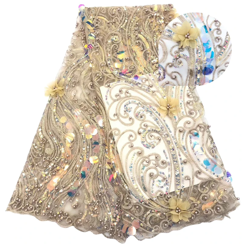07 Высокое качество, французский тюль, кружевная ткань для женского платья, блестящая кружевная ткань, бусин, нигерийская кружевная ткань - Цвет: 07