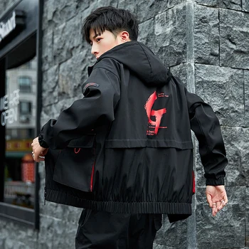 

Autumn new arrival jacket men fashion letter printed homme outerwear coats hooded zipper plus size M-4XL patchwork Coat Clothing