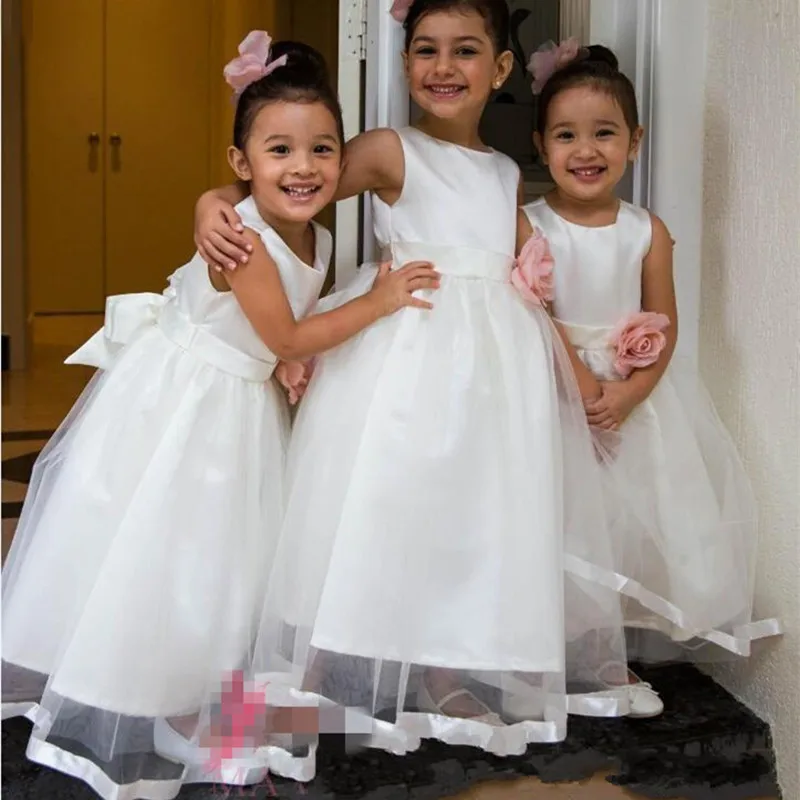 477Simple Top Quality Flower Girls Dresses for Wedding Hand Made Flowers Jewel First Communion Kids Gowns Pearls Little Girl's