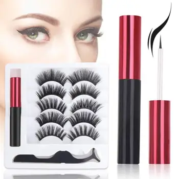 

5 Pair Magnetic False Eyelashes Lashes With Magnetic Liquid Eyeliner Kit Mixed Long Lasting Quick-drying Eye Makeup Tools