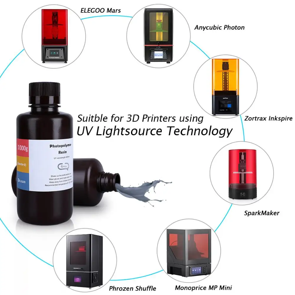 ELEGOO ABS Like 3D принтер Смола LCD УФ отверждения 405nm стандартная Фотополимерная смола
