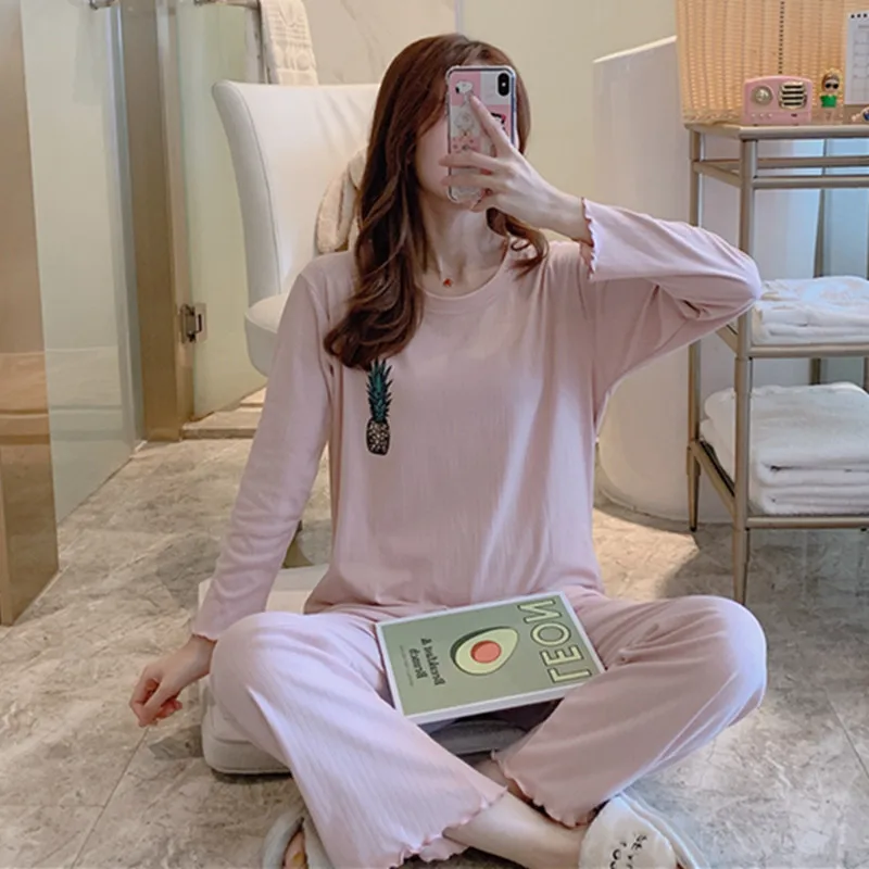 

Pajamas Women's Spring And Autumn Long Sleeve Pure Cotton Korean-style Students Cute Pineapple Two-Piece Set Sweet Thin Outer We