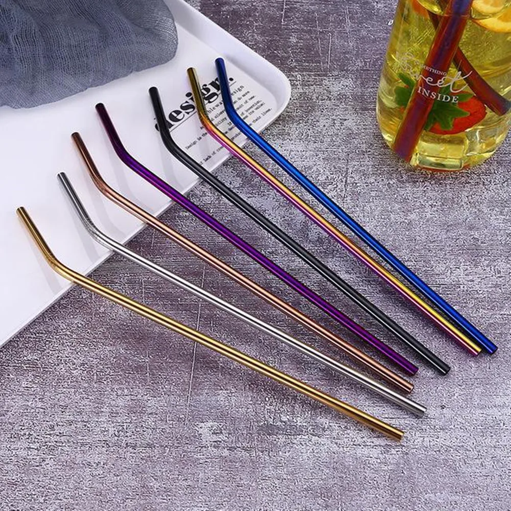 

Stainless Steel Straw and brush Reusable Bend and Straight Metal 10.5 and 8.5 inch Extra Long Straw Drinking Straws