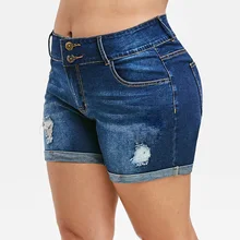 Большие размеры, женские джинсовые шорты с дырками и потертостями, женские джинсовые шорты, повседневные, большие размеры, женские джинсы с высокой талией, синие, Горячие Штаны 5XL D30