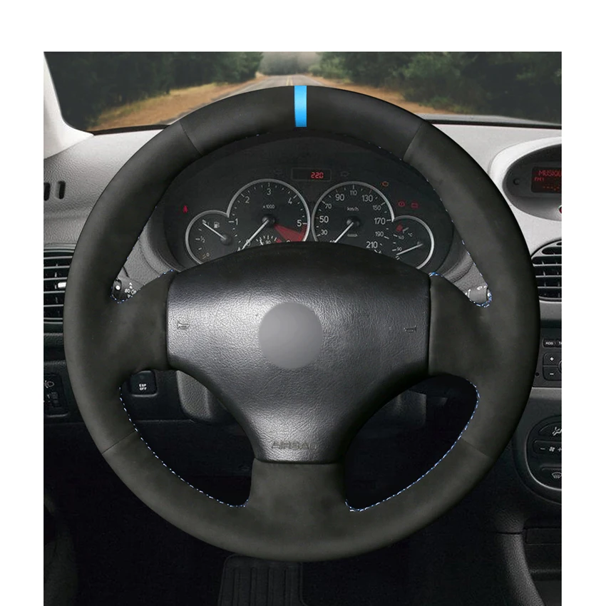 Hand-stitched-DIY-Black-Suede-Car-Steering-Wheel-Cover-for-Peugeot-206-1998-2005-206-SW-1